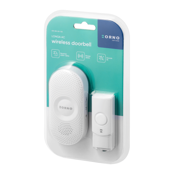 LONGA AC wireless mains-powered doorbell with learning system, 36 sounds, 300m LONGA AC wireless mains-powered doorbell with learning system, 36 sounds, 300m
